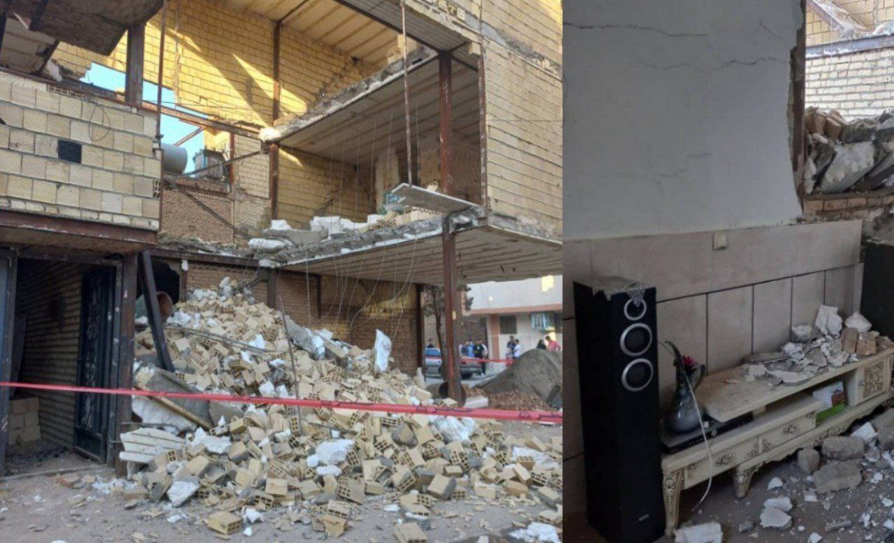 ریزش ساختمان خالی ازسکنه در نصیرشهر/ شهرداری قبلا جلوی کار را گرفته بود